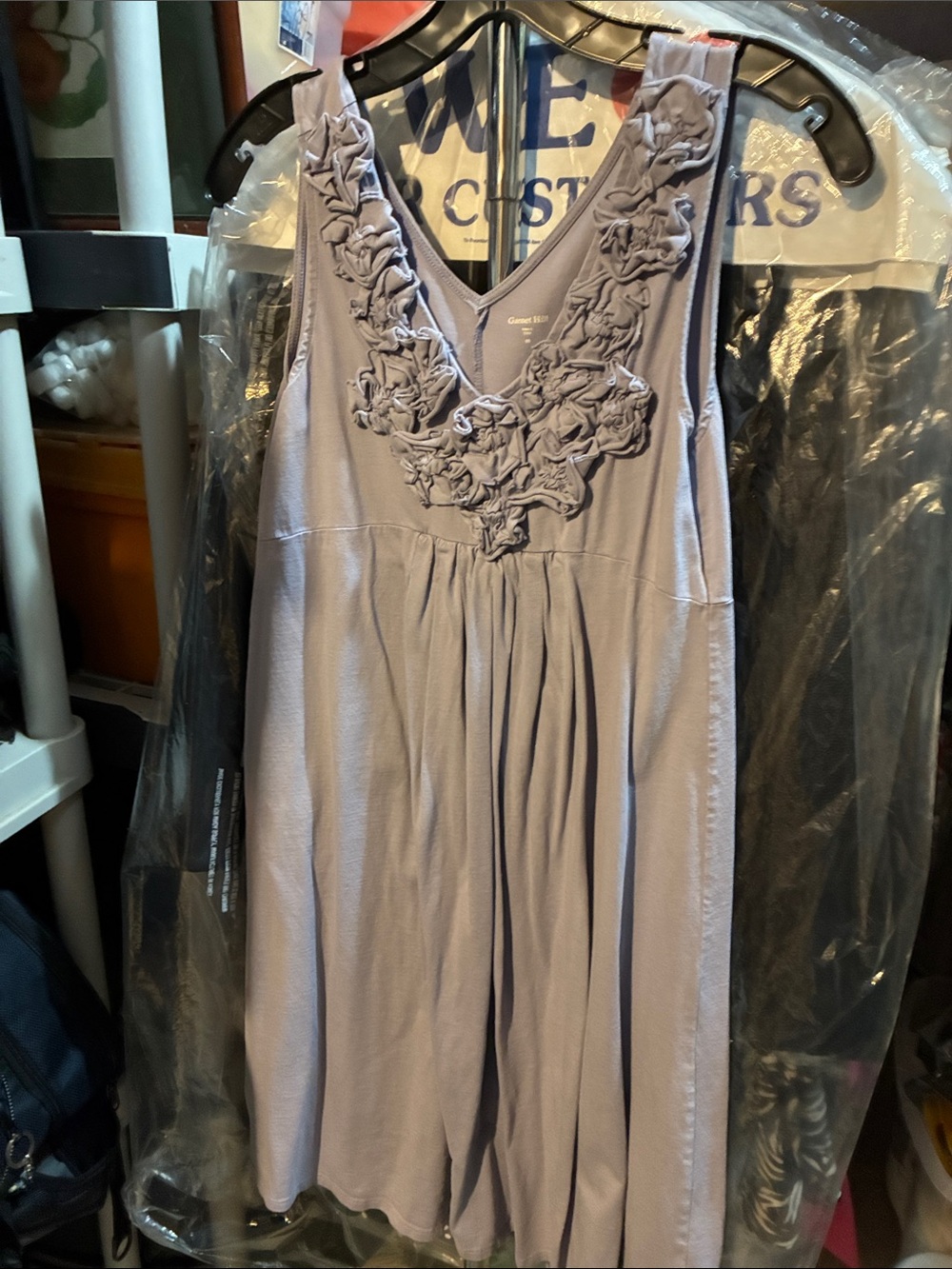 Garnet Hill Lavender Sleeveless V-Neck Rosette Midi Dress